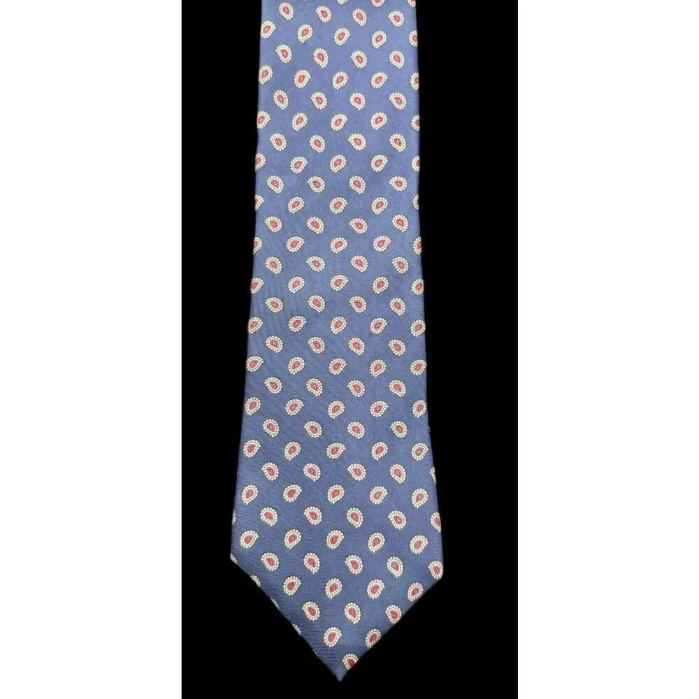 Halston Italian Silk Vintage Tie Blue W/Red Paisley Classic Designer